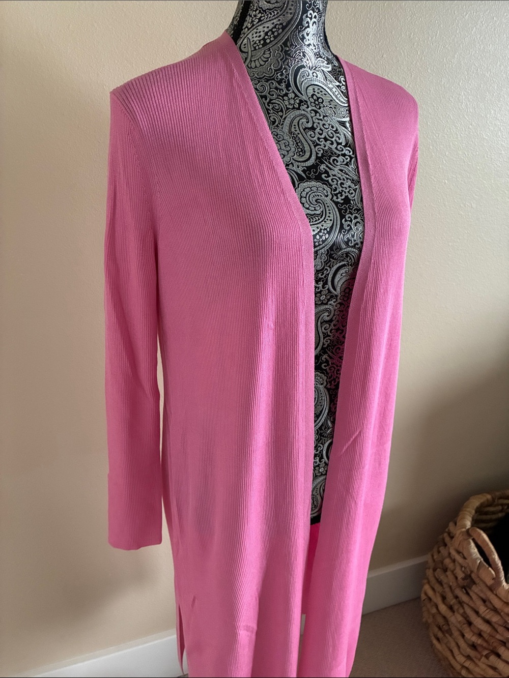 NWOT! Lafayette 148 New York Pink Open-Front Long Silk Cardigan Size Medium - Picture 2 of 7